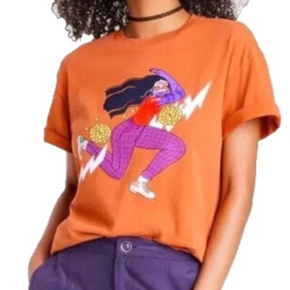 NWT Dia Pacheco x Golden Hour Urban Outfitters‎ Crew Neck Shirt Orange Cotton - Picture 2 of 8